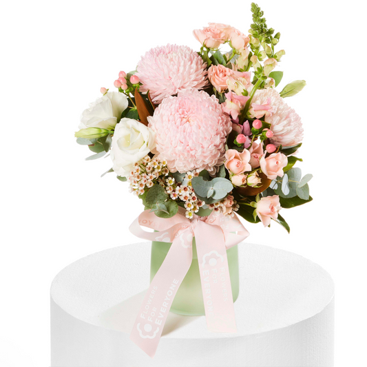 Pink Harmony Flower Vase with soft pink and white flowers in a vase for birthdays and special occasions