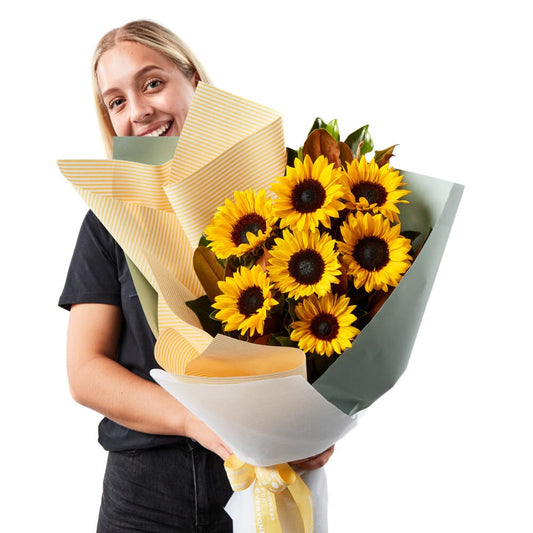 Simulated alt text for Sunflower Gold Bouquet for flowers-for-everyone-au.myshopify.com. You are an expert SEO agent. You will generate an ALT text for this image. <Store_Context> Business Details: - Same-day flower delivery service for convenience ...
